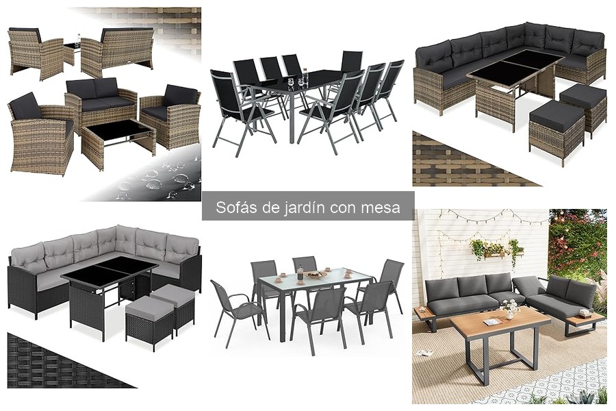 Comparativa de materiales en sofás de jardín con mesa